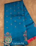 Prussian Blue Borderless Pure Raw Silk Handloom Saree