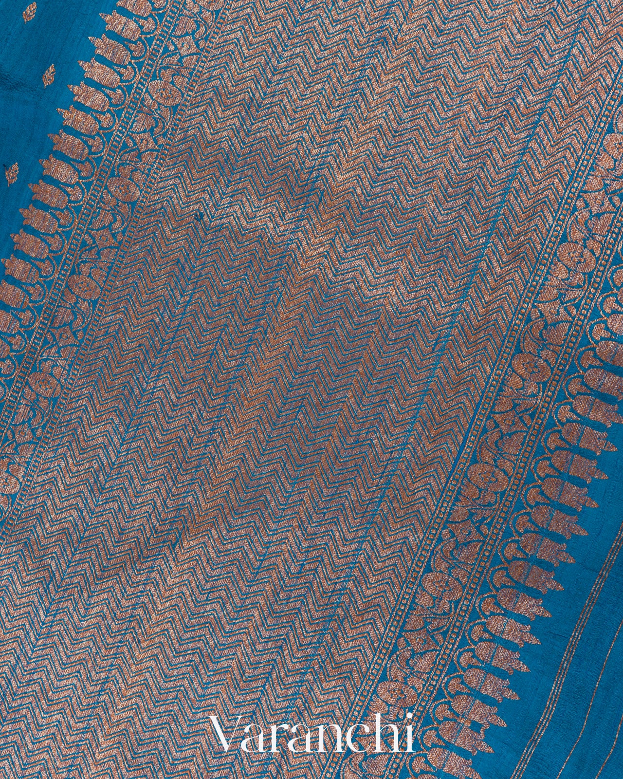 Prussian Blue Borderless Pure Raw Silk Handloom Saree