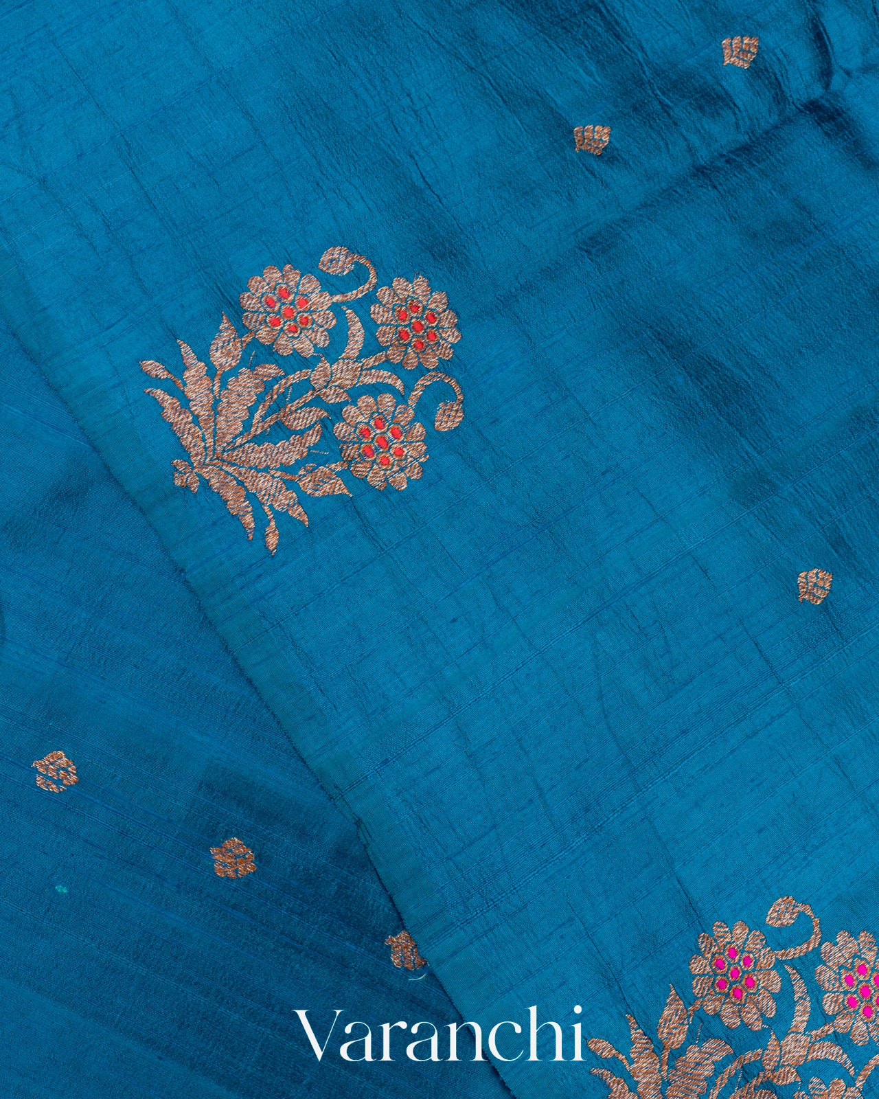 Prussian Blue Borderless Pure Raw Silk Handloom Saree