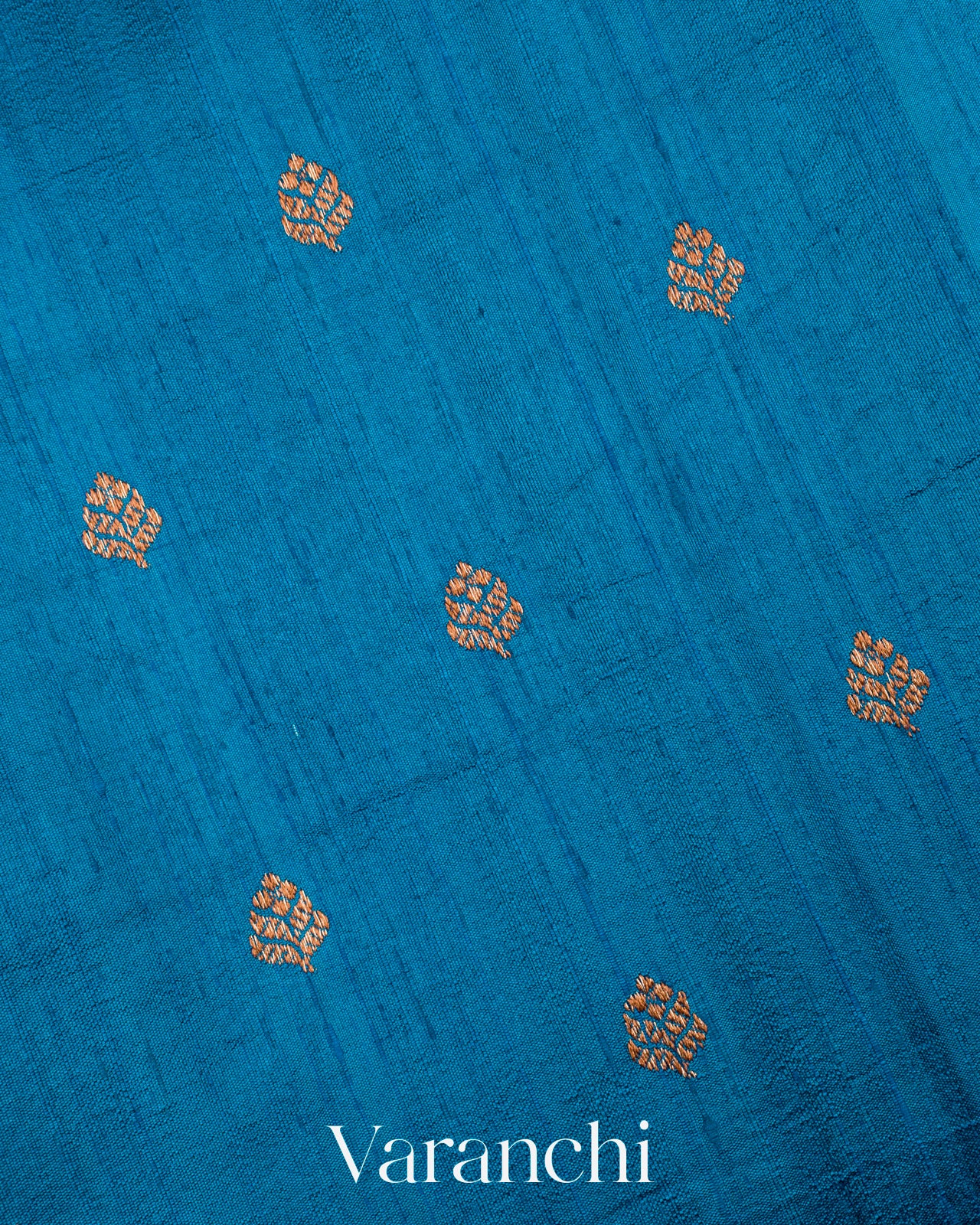 Prussian Blue Borderless Pure Raw Silk Handloom Saree