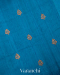 Prussian Blue Borderless Pure Raw Silk Handloom Saree