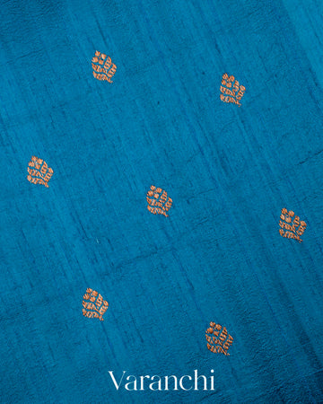 Prussian Blue Borderless Pure Raw Silk Handloom Saree
