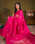 Bright Rani Pink Borderless Pure Raw Silk Handloom Saree 