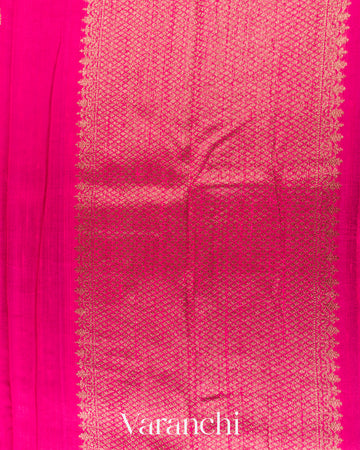 Bright Rani Pink Borderless Pure Raw Silk Handloom Saree 