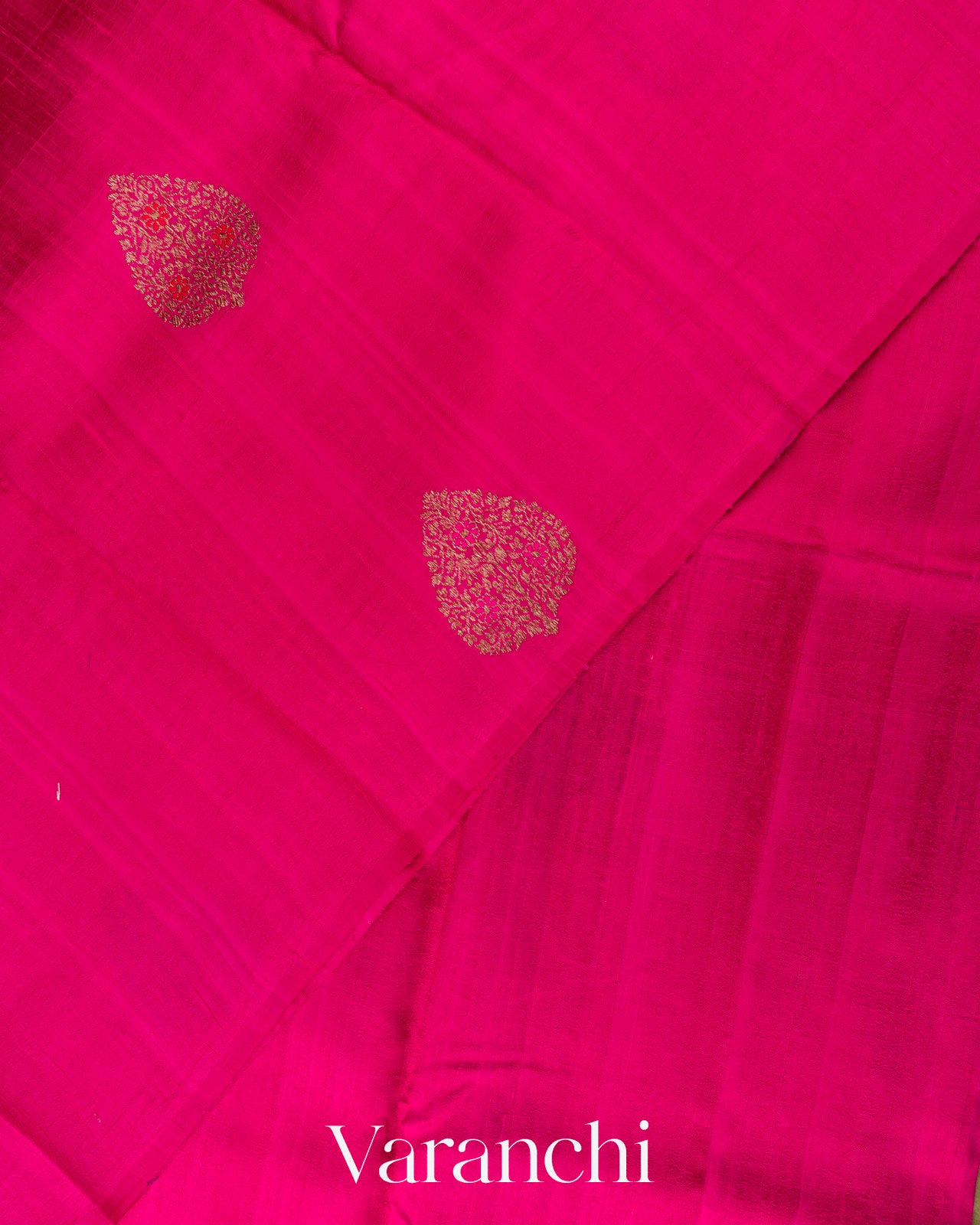 Bright Rani Pink Borderless Pure Raw Silk Handloom Saree 