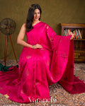 Bright Rani Pink Borderless Pure Raw Silk Handloom Saree