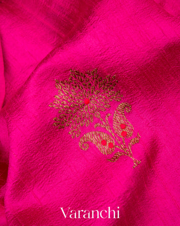Rani Pink Borderless Pure Raw Silk Handloom Saree