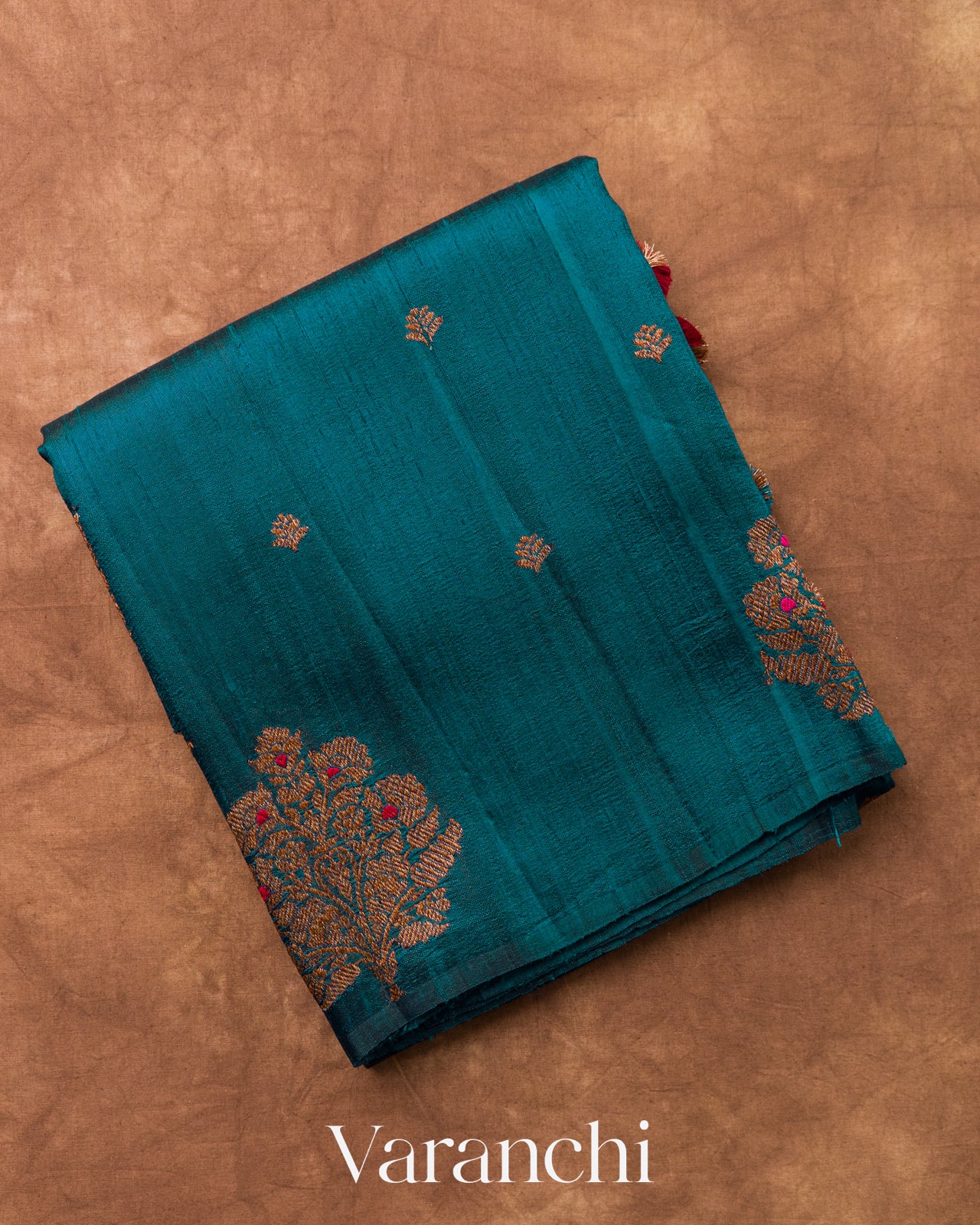 Teal Blue Borderless Pure Raw Silk Handloom Saree