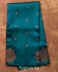 Teal Blue Borderless Pure Raw Silk Handloom Saree