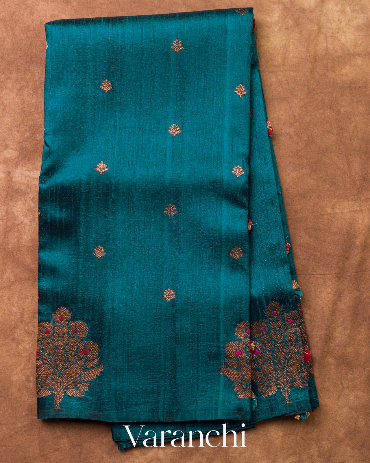 Teal Blue Borderless Pure Raw Silk Handloom Saree
