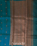 Teal Blue Borderless Pure Raw Silk Handloom Saree