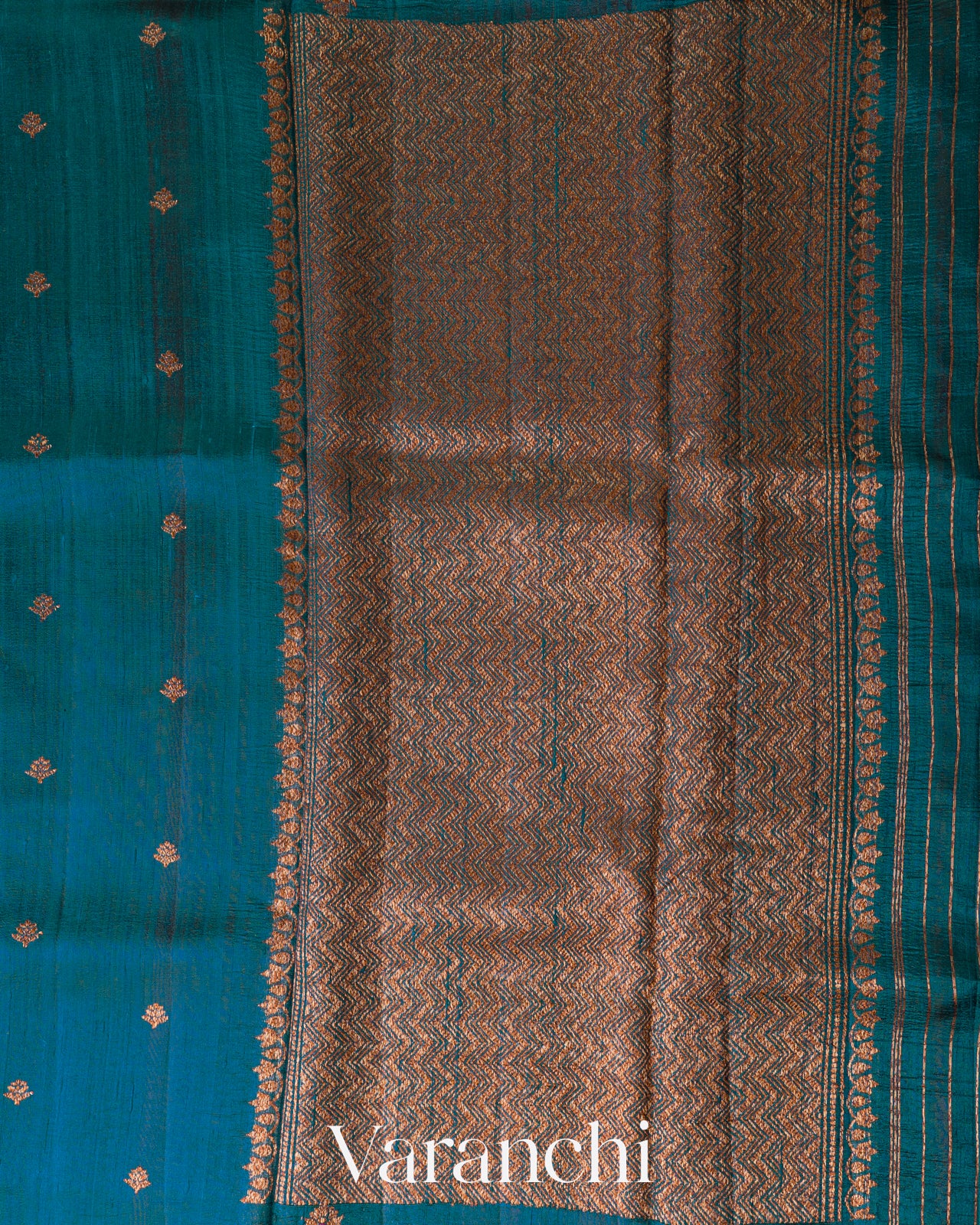 Teal Blue Borderless Pure Raw Silk Handloom Saree