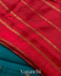 Teal Blue Borderless Pure Raw Silk Handloom Saree