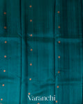 Teal Blue Borderless Pure Raw Silk Handloom Saree
