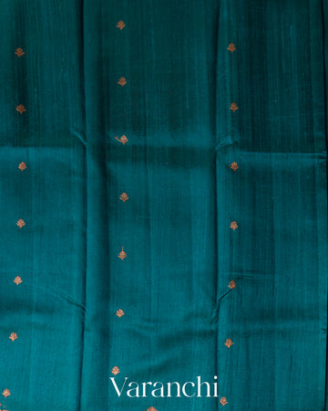 Teal Blue Borderless Pure Raw Silk Handloom Saree