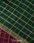 Wine Purple Checks Pure Raw Silk Handloom Saree   