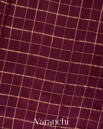 Wine Purple Checks Pure Raw Silk Handloom Saree   