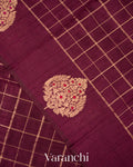 Wine Purple Checks Pure Raw Silk Handloom Saree   