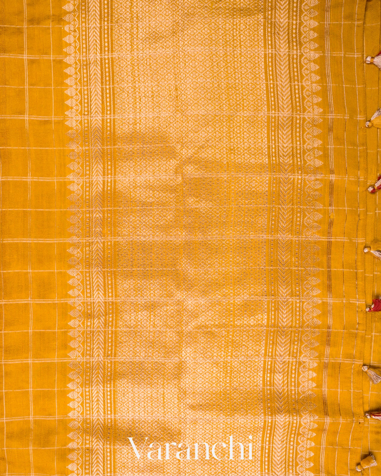 Turmeric Yellow Checks Pure Raw Silk Handloom Saree  