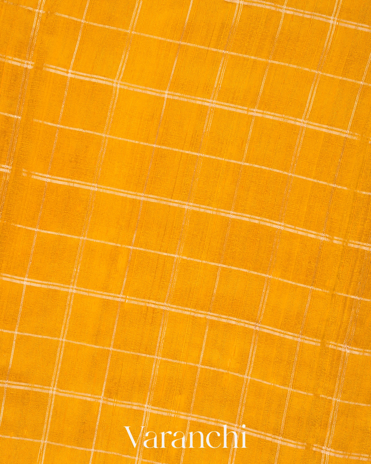 Turmeric Yellow Checks Pure Raw Silk Handloom Saree  