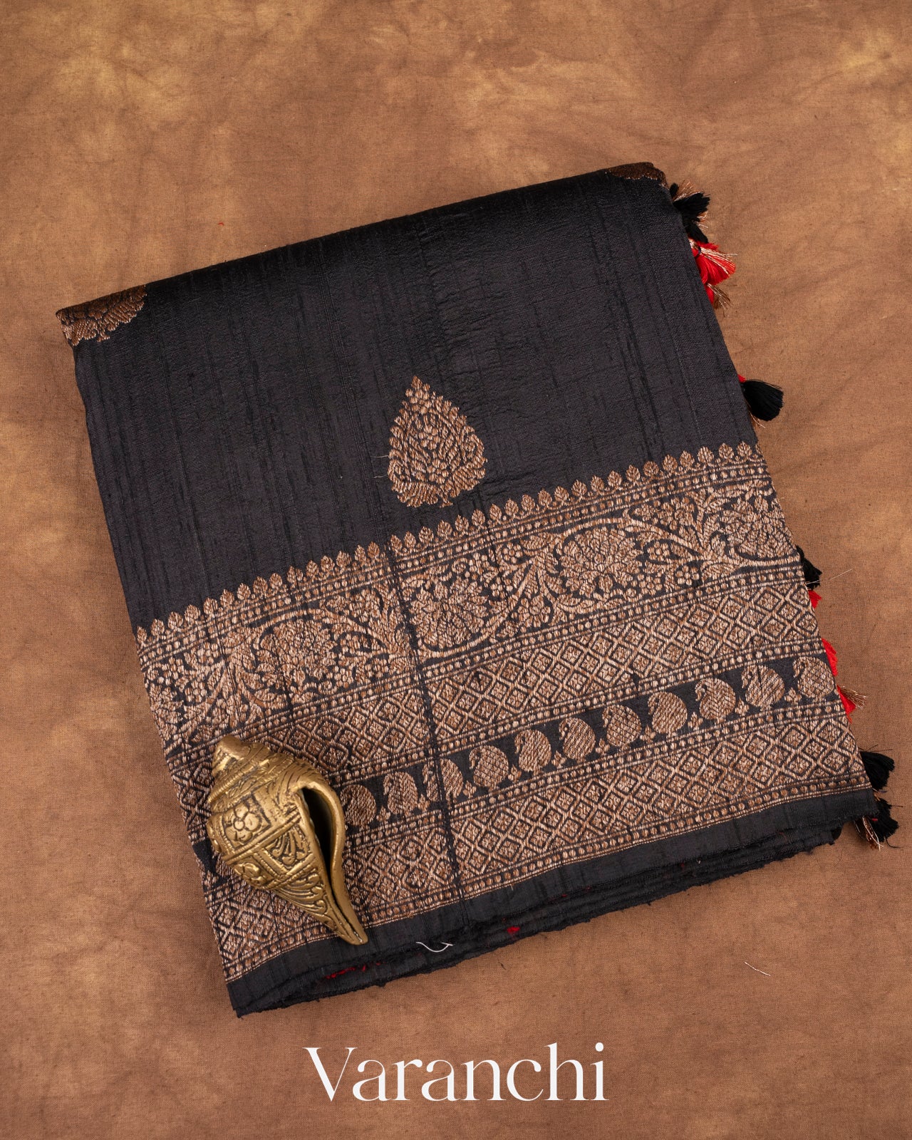 Jet Black Raw Silk Handloom Saree 