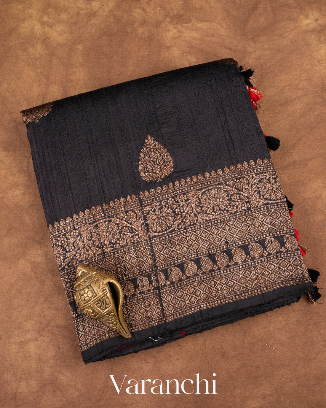 Jet Black Raw Silk Handloom Saree 