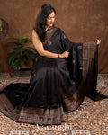Jet Black Raw Silk Handloom Saree 