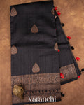 Jet Black Raw Silk Handloom Saree 