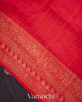 Jet Black Raw Silk Handloom Saree 