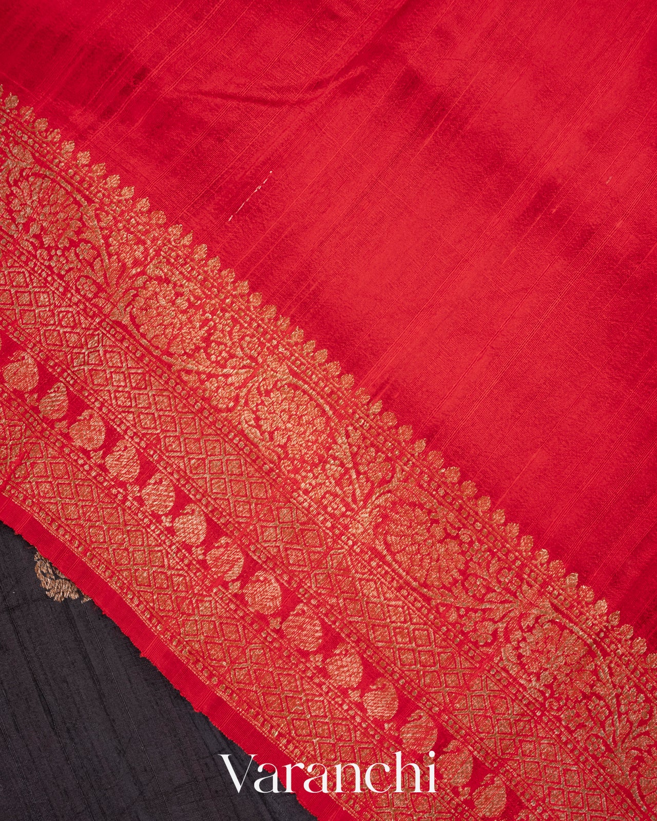 Jet Black Raw Silk Handloom Saree 