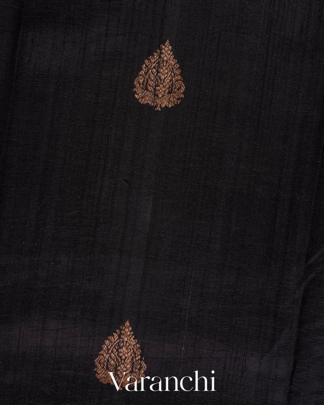 Jet Black Raw Silk Handloom Saree 