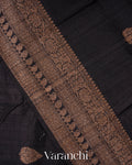 Jet Black Raw Silk Handloom Saree 