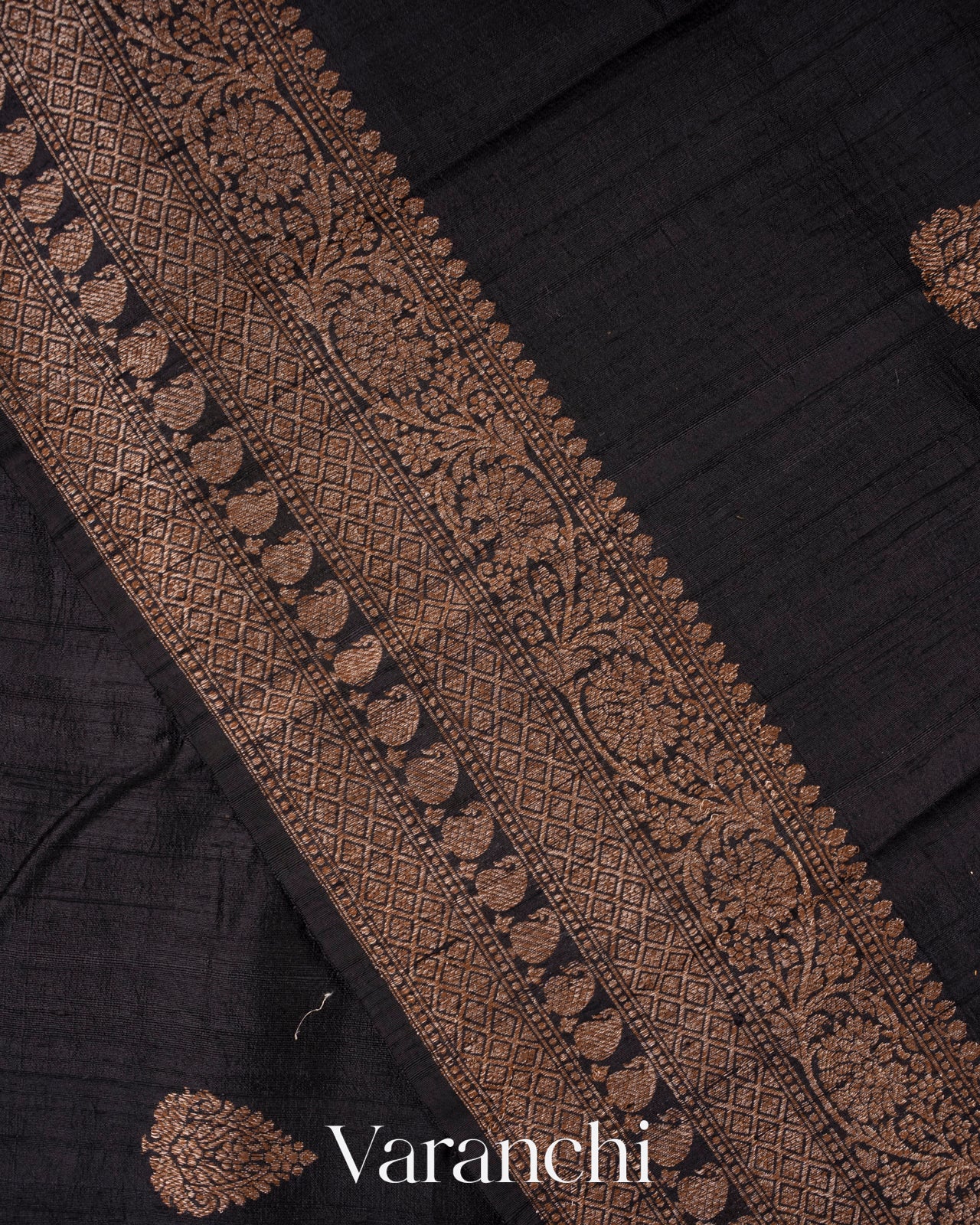 Jet Black Raw Silk Handloom Saree 