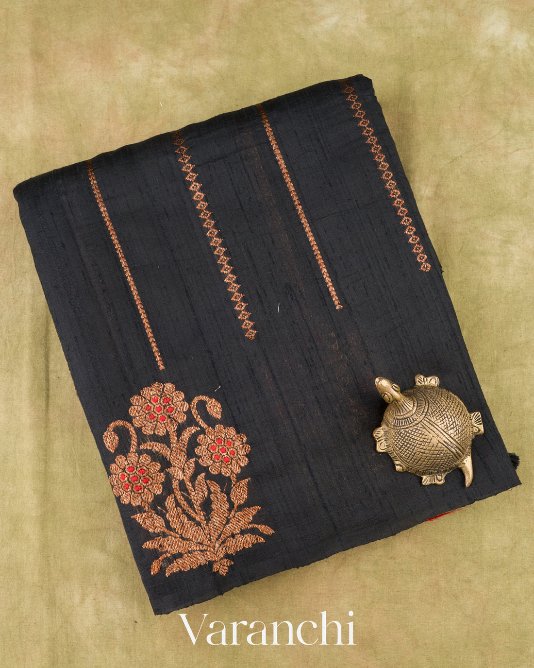 Inky charcoal black Borderless Pure Raw Silk Handloom Saree