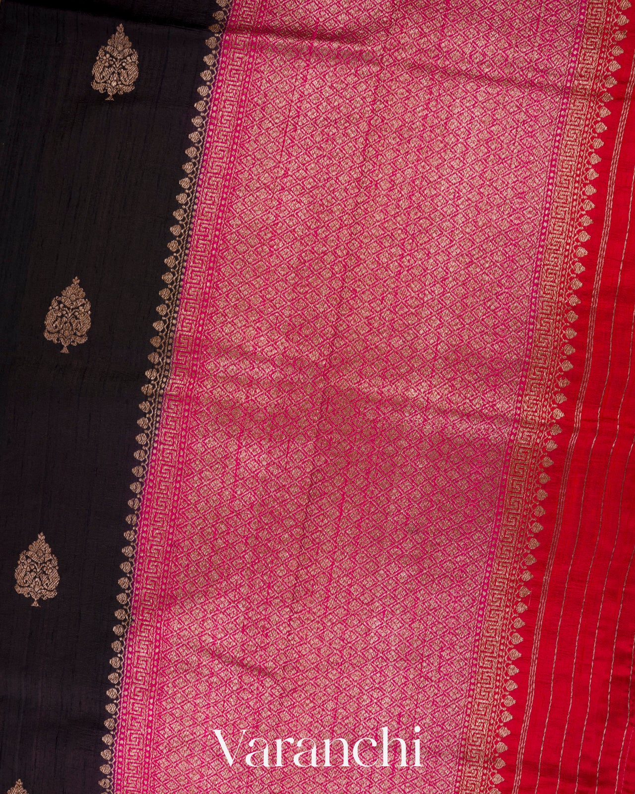 Deep Black Pure Raw Silk Handloom Saree