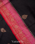 Deep Black Pure Raw Silk Handloom Saree