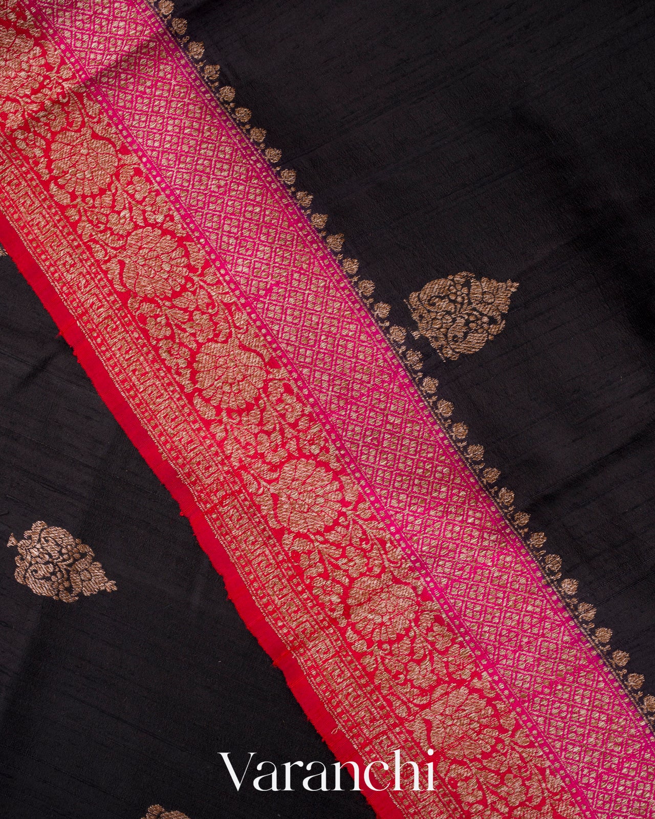 Deep Black Pure Raw Silk Handloom Saree