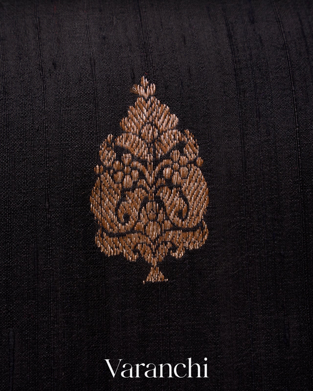 Deep Black Pure Raw Silk Handloom Saree