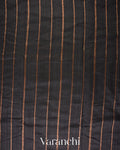 Charcoal Black Borderless Striped Pure Raw Silk Handloom Saree