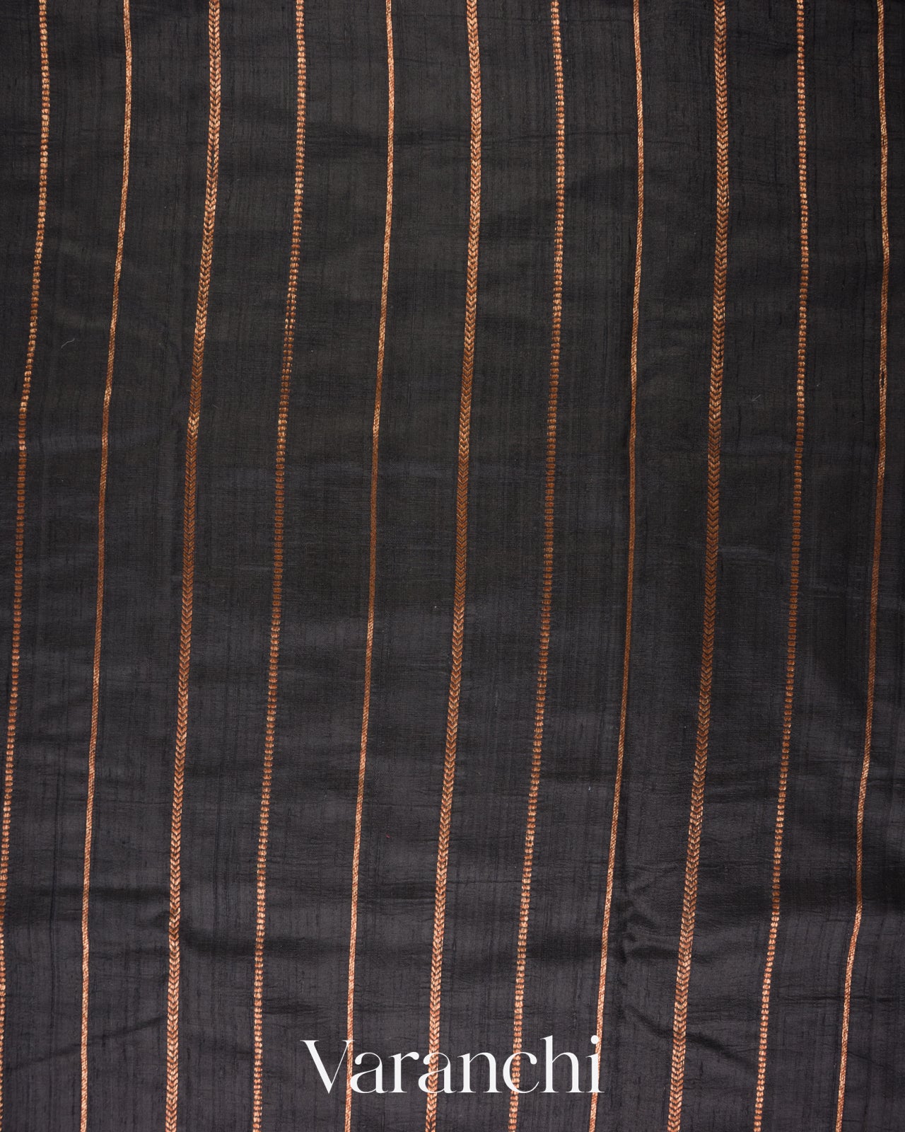 Charcoal Black Borderless Striped Pure Raw Silk Handloom Saree