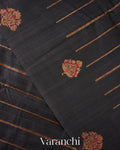 Charcoal Black Borderless Striped Pure Raw Silk Handloom Saree