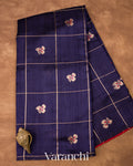 Inky Navy Blue Checks Raw Silk Handloom Saree 