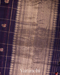 Inky Navy Blue Checks Raw Silk Handloom Saree 