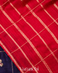 Inky Navy Blue Checks Raw Silk Handloom Saree 