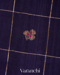 Inky Navy Blue Checks Raw Silk Handloom Saree 