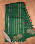 Bottle Green Striped Pure Raw Silk Handloom Saree