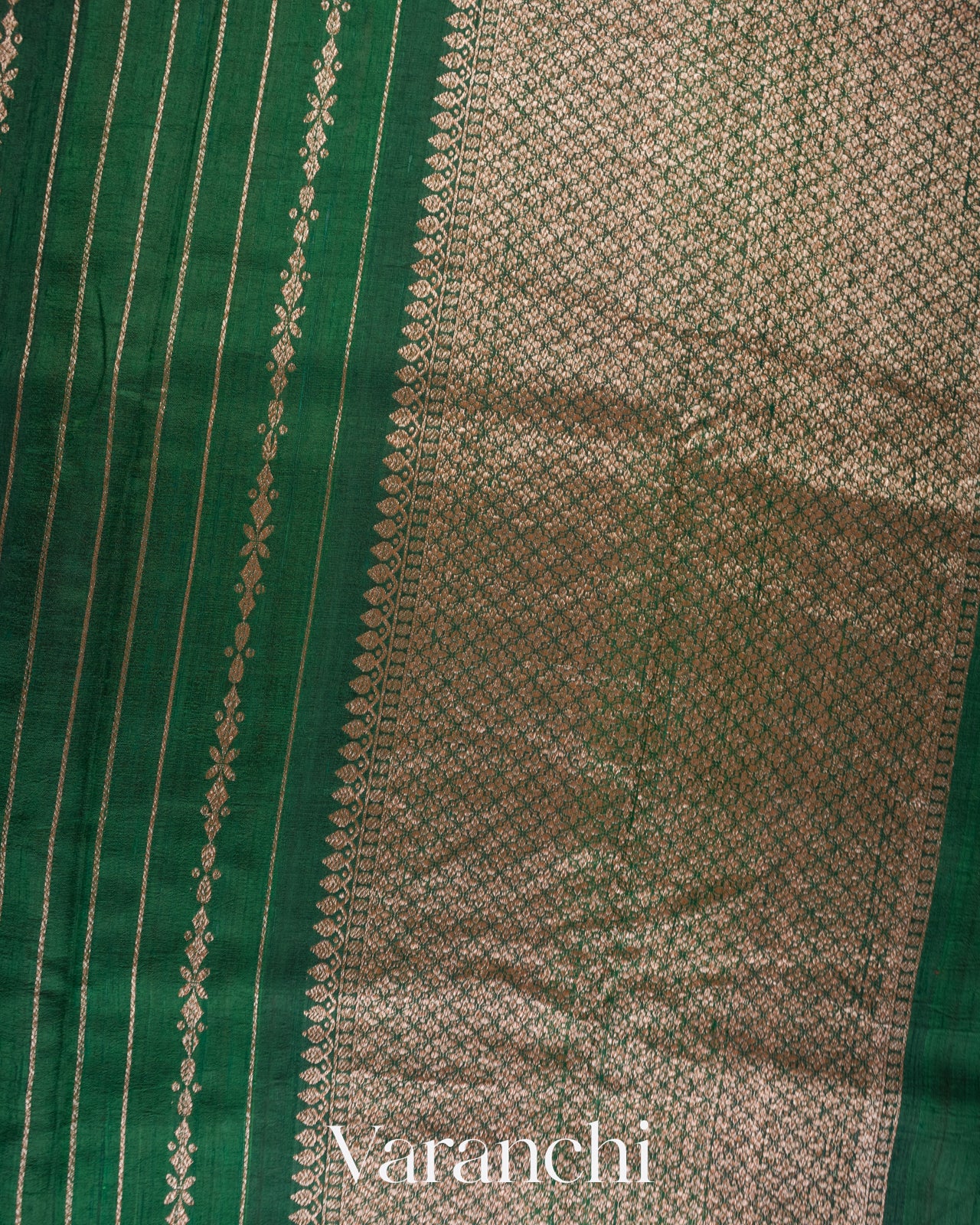 Bottle Green Striped Pure Raw Silk Handloom Saree