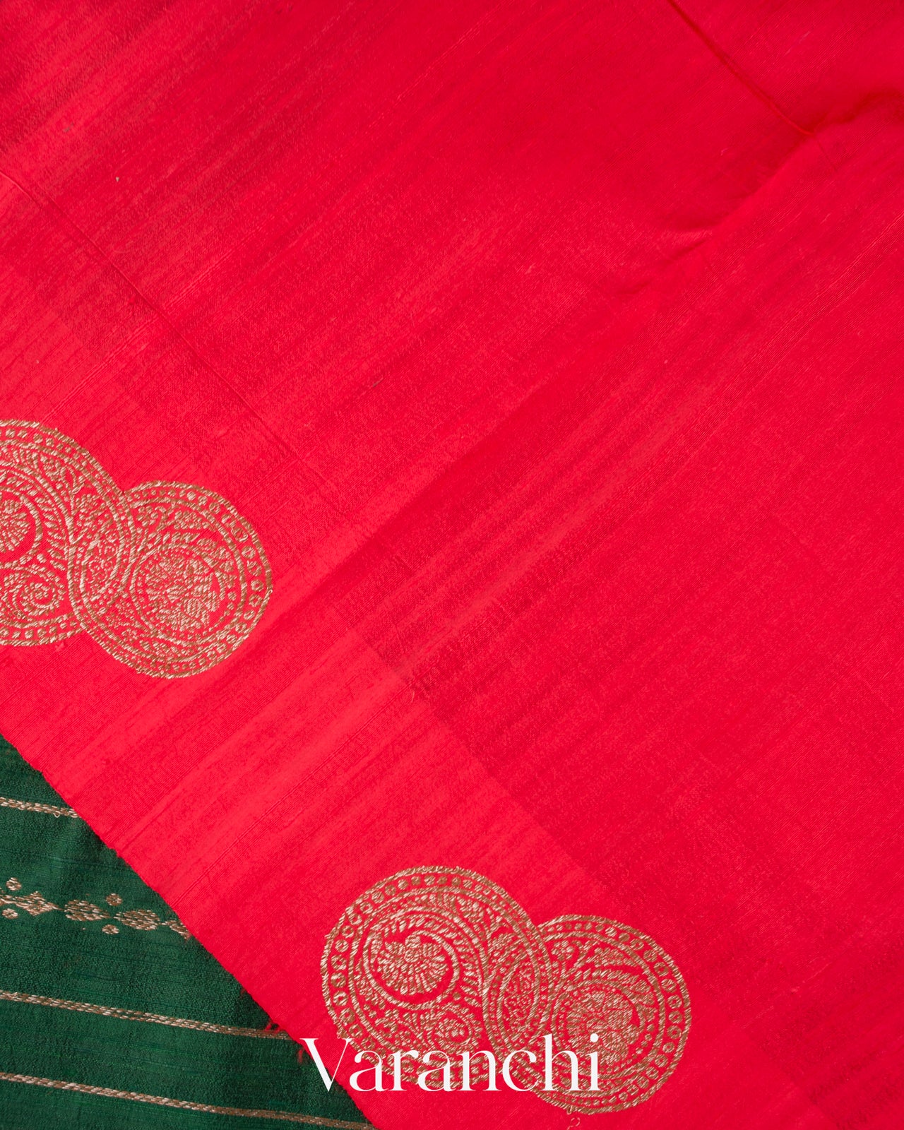 Bottle Green Striped Pure Raw Silk Handloom Saree