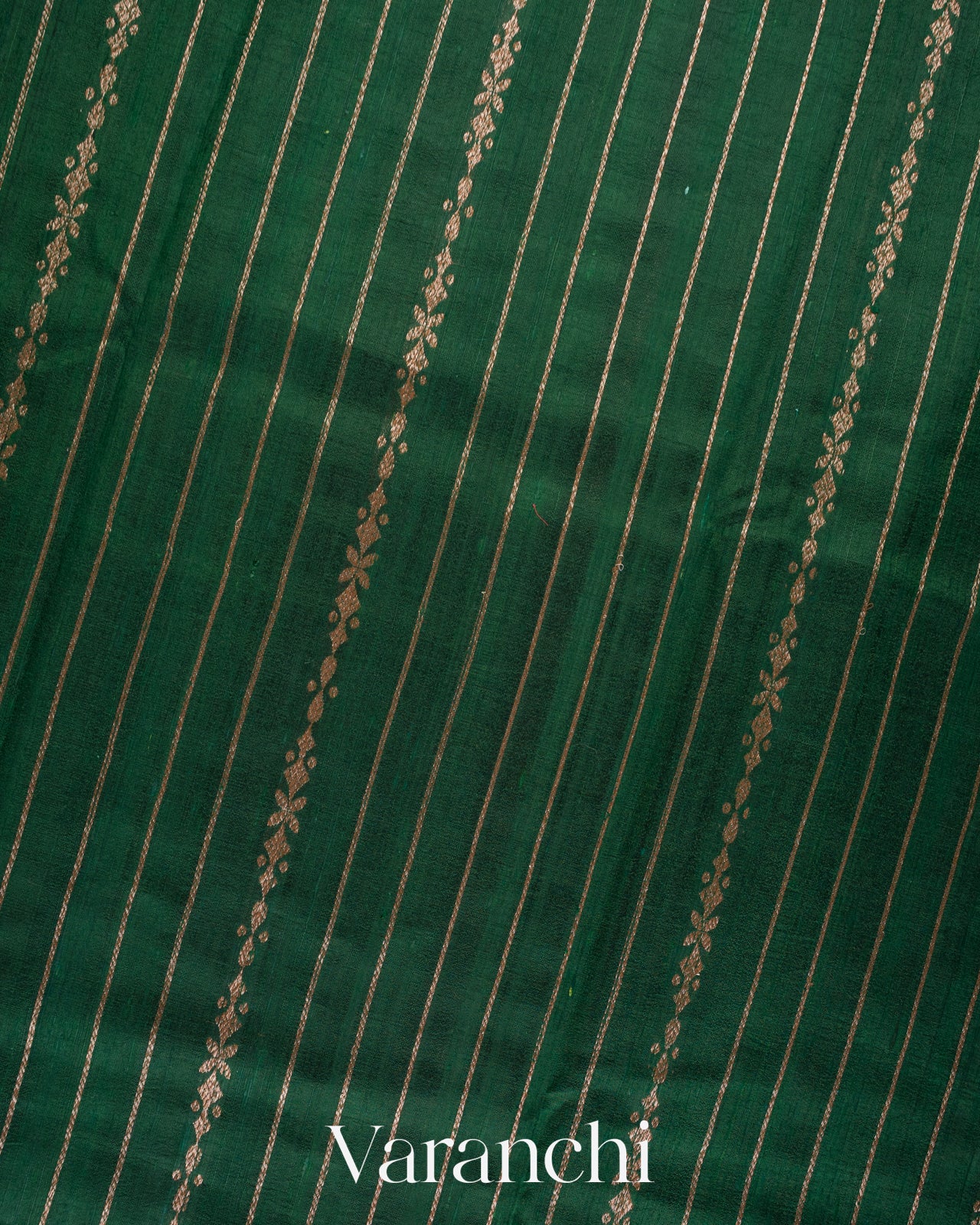 Bottle Green Striped Pure Raw Silk Handloom Saree