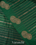 Bottle Green Striped Pure Raw Silk Handloom Saree